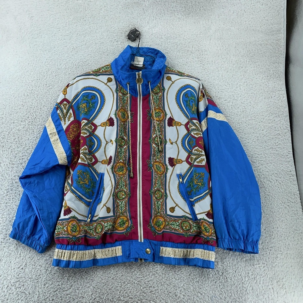 Vintage Mureli Baroque Windbreaker Jacket Small‎ Blue Scarf Print Full Zip 90s